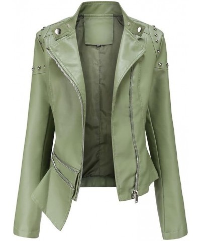 Women's Punk Rivet PU Jacket Long Sleeve Zip Up Faux Leather Moto Coat Bomber Jackets Green $23.65 Coats