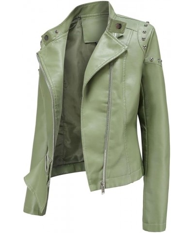 Women's Punk Rivet PU Jacket Long Sleeve Zip Up Faux Leather Moto Coat Bomber Jackets Green $23.65 Coats