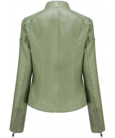 Women's Punk Rivet PU Jacket Long Sleeve Zip Up Faux Leather Moto Coat Bomber Jackets Green $23.65 Coats