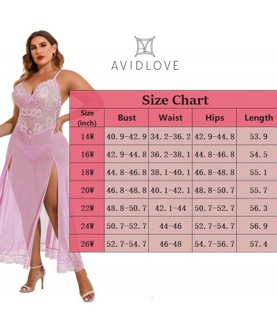 Plus Size Lingerie For Women Babydoll Sexy Mesh Maxi Nightdress Strappy Exotic Sleepwear Side Slits Pink $10.21 Lingerie