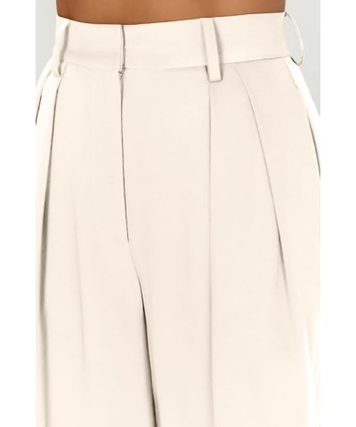 Women's Loose Fit High Elastic Waisted Wide Leg Straight Long Trousers Suit Pants Beige $20.71 Pants