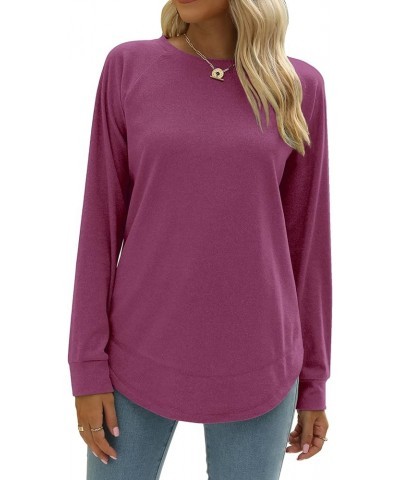 Sweatshirt for Women Crewneck Long Sleeve Shirts Plain Casual Fall Tops Side Split Purple $14.40 Hoodies & Sweatshirts