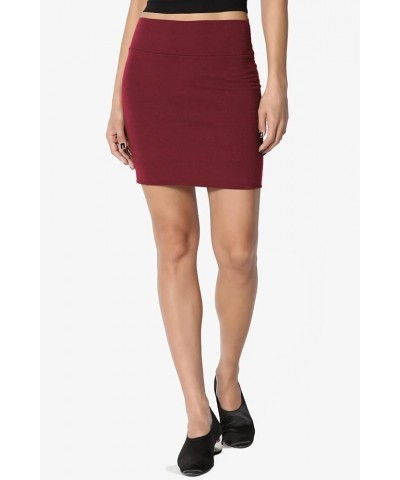 Double Layer High Waisted Casual Stretch Jersey Bodycon Mini Skirt Burgundy $9.35 Skirts