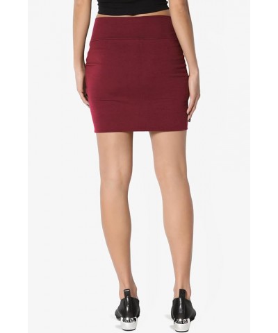 Double Layer High Waisted Casual Stretch Jersey Bodycon Mini Skirt Burgundy $9.35 Skirts