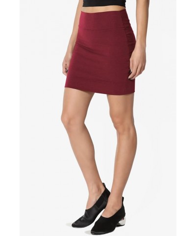 Double Layer High Waisted Casual Stretch Jersey Bodycon Mini Skirt Burgundy $9.35 Skirts