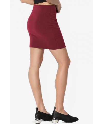 Double Layer High Waisted Casual Stretch Jersey Bodycon Mini Skirt Burgundy $9.35 Skirts