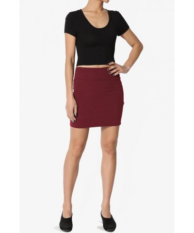 Double Layer High Waisted Casual Stretch Jersey Bodycon Mini Skirt Burgundy $9.35 Skirts