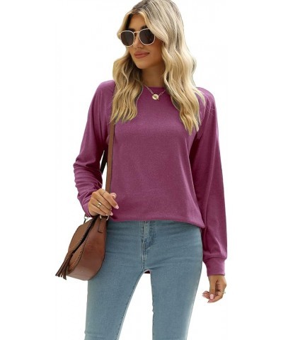 Sweatshirt for Women Crewneck Long Sleeve Shirts Plain Casual Fall Tops Side Split Purple $14.40 Hoodies & Sweatshirts