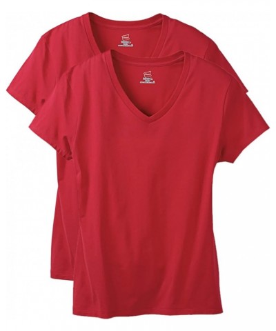 Women's Perfect-t V-neck T-shirt, Ring-spun Cotton Short Sleeve Tee for Women 2 Deep Red 2 Pack $5.50 T-Shirts