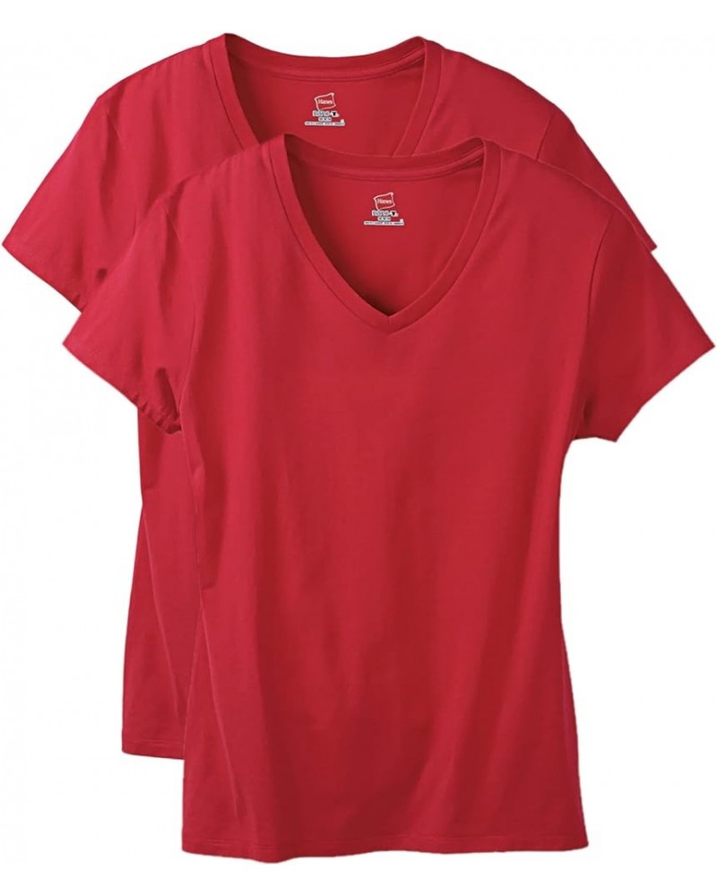 Women's Perfect-t V-neck T-shirt, Ring-spun Cotton Short Sleeve Tee for Women 2 Deep Red 2 Pack $5.50 T-Shirts