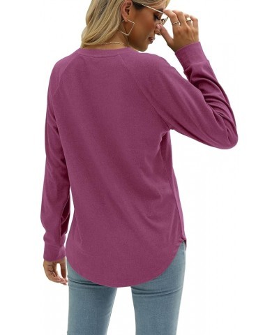 Sweatshirt for Women Crewneck Long Sleeve Shirts Plain Casual Fall Tops Side Split Purple $14.40 Hoodies & Sweatshirts