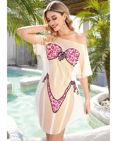 Women's Cute Bikini Print Funny Baggy Swimwear Cover-Up Floral Pink $12.87 Swimsuits