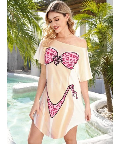 Women's Cute Bikini Print Funny Baggy Swimwear Cover-Up Floral Pink $12.87 Swimsuits