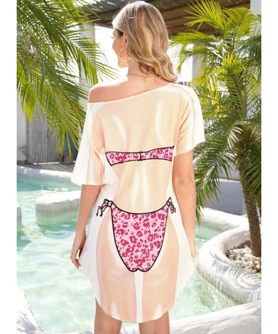 Women's Cute Bikini Print Funny Baggy Swimwear Cover-Up Floral Pink $12.87 Swimsuits