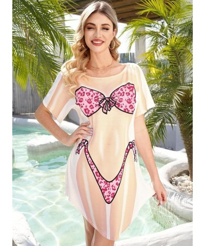 Women's Cute Bikini Print Funny Baggy Swimwear Cover-Up Floral Pink $12.87 Swimsuits