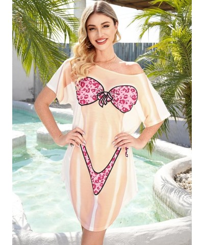 Women's Cute Bikini Print Funny Baggy Swimwear Cover-Up Floral Pink $12.87 Swimsuits