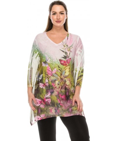 Women's Rhinestone Tunic Top - HIT V-Neck 3/4 Sleeve Casual Printed Binding T Shirts U160 Ivory $34.79 Tops