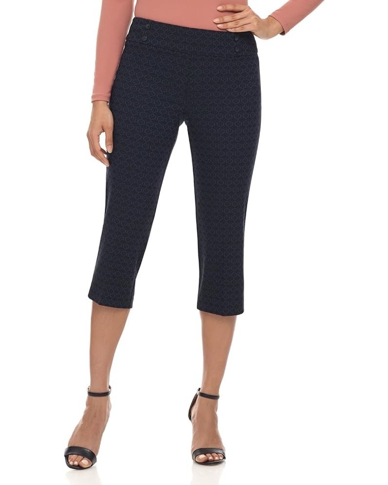 Women's Ease into Comfort Capri with Button Detail Navy Floral $26.09 Pants