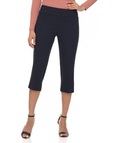 Women's Ease into Comfort Capri with Button Detail Navy Floral $26.09 Pants