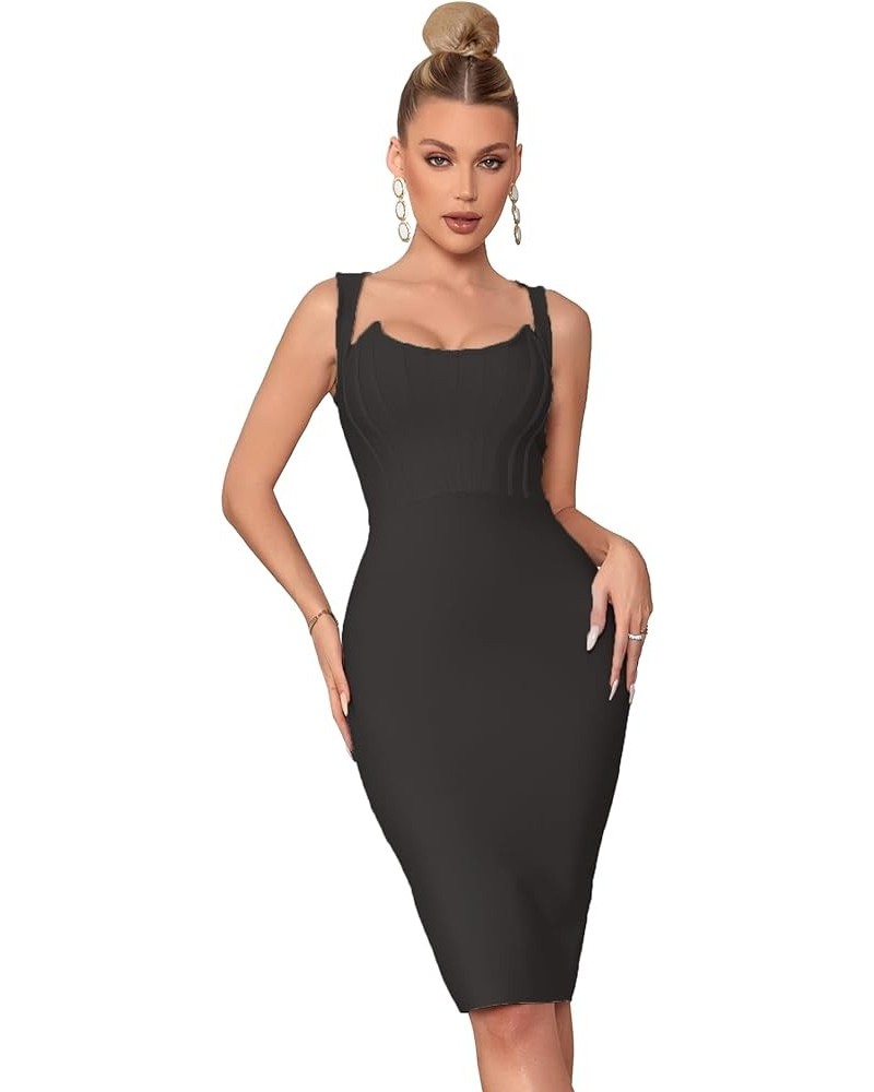 Sleeveless Croset Bandage Dress Evening Party Elegant Bodycon Cocktail Wedding Guest Dress A-black $31.28 Dresses