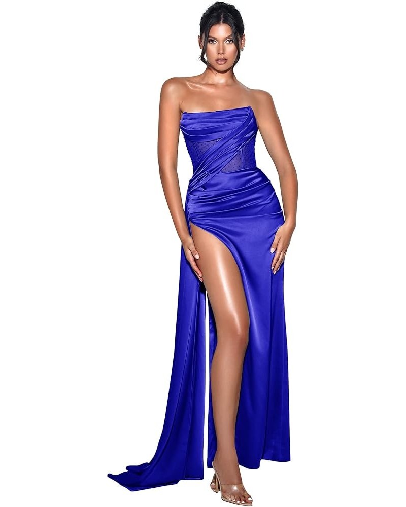 Strapless Prom Dresses Mermaid Evening Dresses Slit Ball Gowns for Women Formal Royal Blue $42.09 Dresses