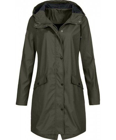 Plus Size Coat for Women Fall Winter Solid Rain Jacket Outdoor Waterproof Hooded Raincoat Windproof 2023 Jackets Y-05army Gre...