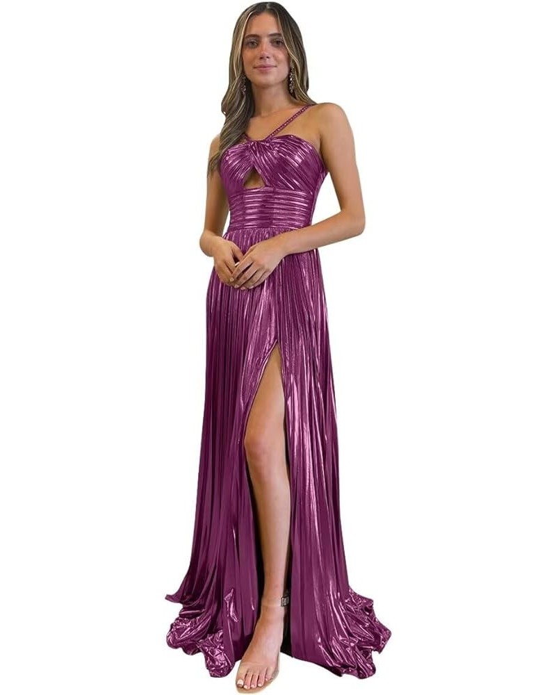 Sparkly Satin Halter Prom Dresses with Slit Long A-Line Sleeveless Formal Evening Party Dress for Women 2024 Plum $32.00 Dresses