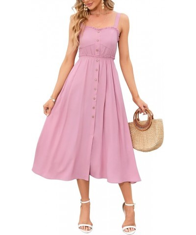 Women's Casual Summer Dress Spaghetti Strap Button Down Sleeveless A-Line Beach Swing Midi Sundress Pink $24.19 Dresses