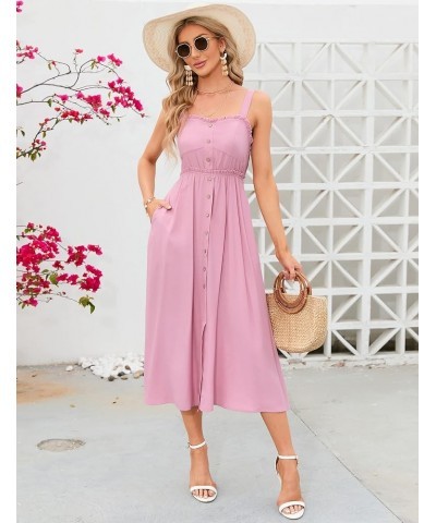 Women's Casual Summer Dress Spaghetti Strap Button Down Sleeveless A-Line Beach Swing Midi Sundress Pink $24.19 Dresses