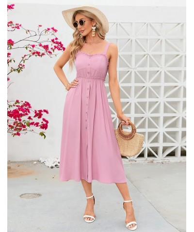 Women's Casual Summer Dress Spaghetti Strap Button Down Sleeveless A-Line Beach Swing Midi Sundress Pink $24.19 Dresses