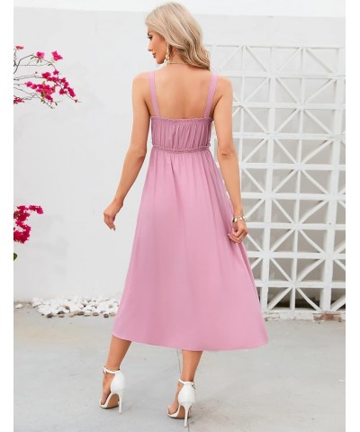 Women's Casual Summer Dress Spaghetti Strap Button Down Sleeveless A-Line Beach Swing Midi Sundress Pink $24.19 Dresses