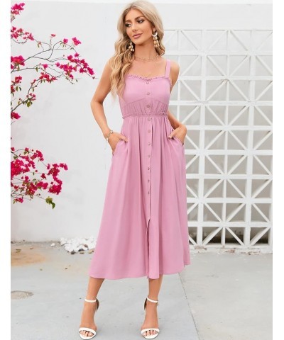 Women's Casual Summer Dress Spaghetti Strap Button Down Sleeveless A-Line Beach Swing Midi Sundress Pink $24.19 Dresses