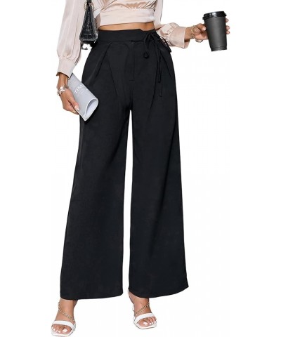 Women's Casual Knot Side High Waisted Wide Leg Work Pants Long Trousers Black $10.00 Pants