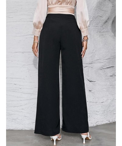 Women's Casual Knot Side High Waisted Wide Leg Work Pants Long Trousers Black $10.00 Pants