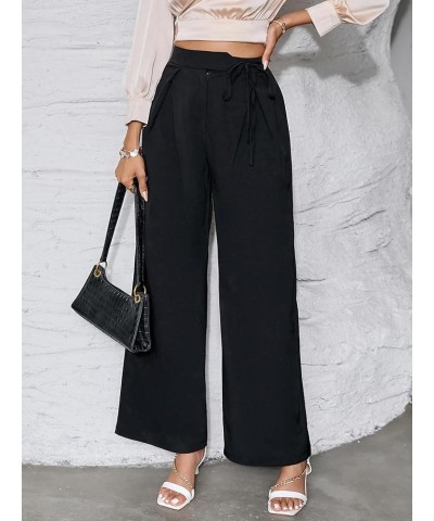 Women's Casual Knot Side High Waisted Wide Leg Work Pants Long Trousers Black $10.00 Pants