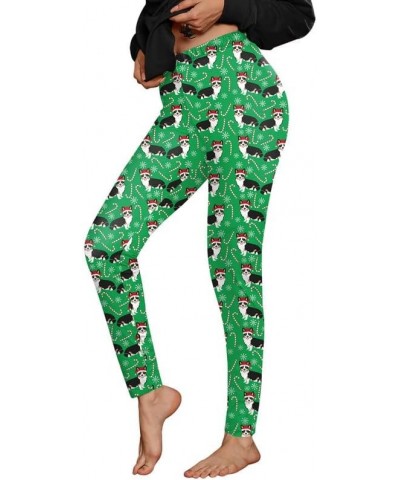 Women's Christmas Ugly Santa Funny Leggings Dog & Snow Green $9.89 Leggings