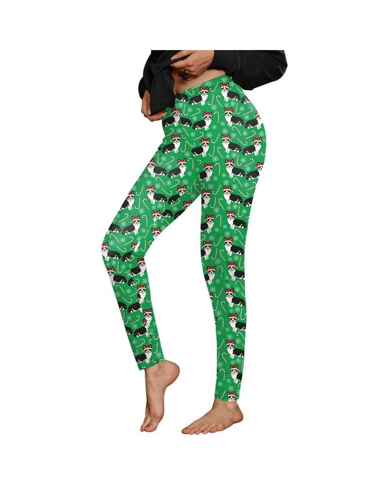 Women's Christmas Ugly Santa Funny Leggings Dog & Snow Green $9.89 Leggings