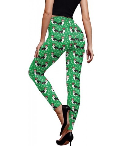 Women's Christmas Ugly Santa Funny Leggings Dog & Snow Green $9.89 Leggings