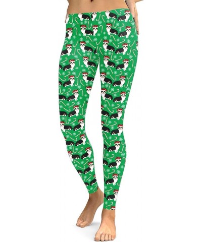 Women's Christmas Ugly Santa Funny Leggings Dog & Snow Green $9.89 Leggings