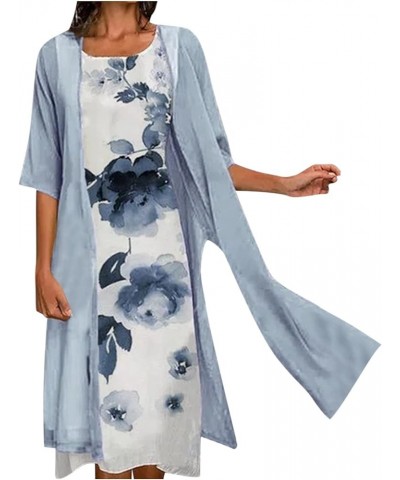 Women Two Piece Outfits Sleeveless Floral Print Long Dress with Cardigan Loose Casual Crew Neck Flowy Maxi Dress 8*navy $10.3...