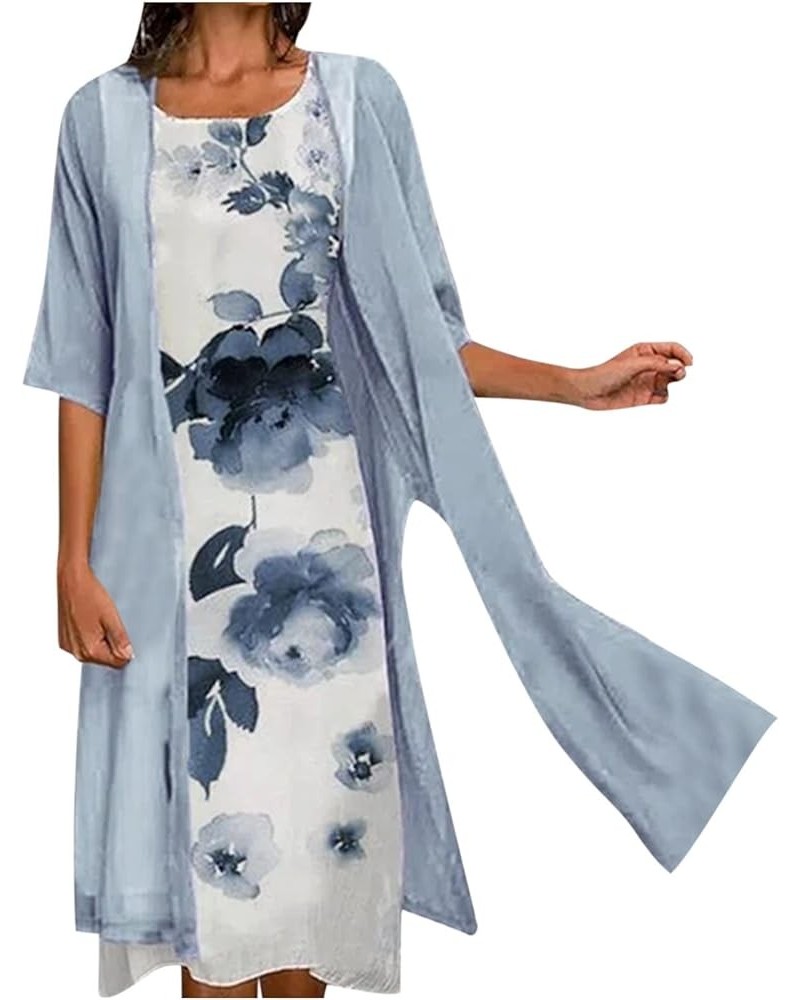 Women Two Piece Outfits Sleeveless Floral Print Long Dress with Cardigan Loose Casual Crew Neck Flowy Maxi Dress 8*navy $10.3...