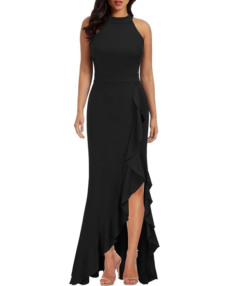 Women's High Neck Split Bodycon Mermaid Evening Cocktail Long Dress Black $26.99 Dresses