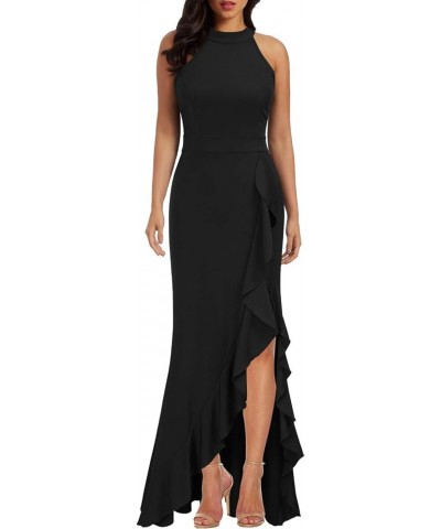 Women's High Neck Split Bodycon Mermaid Evening Cocktail Long Dress Black $26.99 Dresses