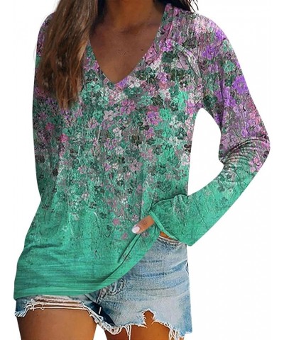 Womens Fall Fashion 2023,Women's Elegant Floral Print V Neck Shirt Long Sleeve Tee Oversized Loose Graphic Tunic Top 2-green ...