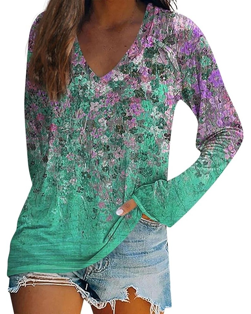 Womens Fall Fashion 2023,Women's Elegant Floral Print V Neck Shirt Long Sleeve Tee Oversized Loose Graphic Tunic Top 2-green ...