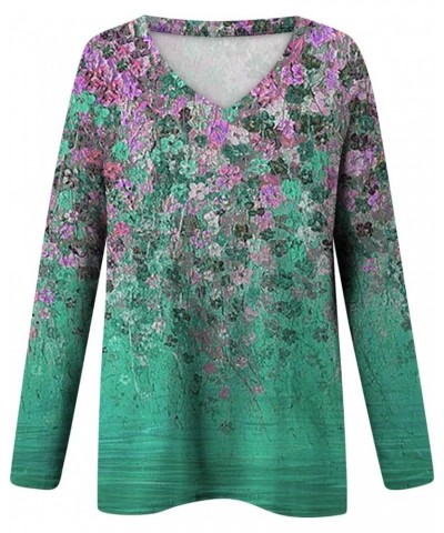 Womens Fall Fashion 2023,Women's Elegant Floral Print V Neck Shirt Long Sleeve Tee Oversized Loose Graphic Tunic Top 2-green ...