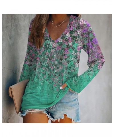 Womens Fall Fashion 2023,Women's Elegant Floral Print V Neck Shirt Long Sleeve Tee Oversized Loose Graphic Tunic Top 2-green ...