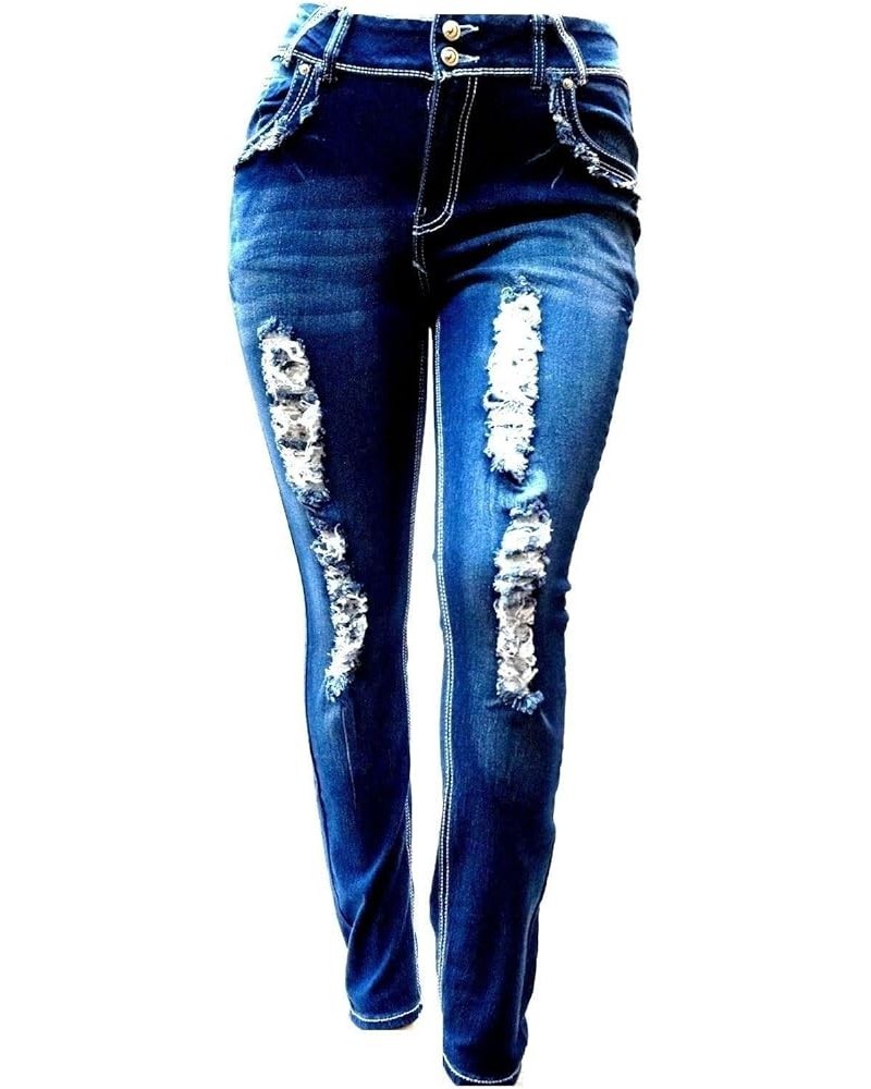 Jack David Womens Plus Size Distressed Ripped Destroy Blue Denim Jeans Skinny Bootcut Pants N596-r Blue Skinny $11.75 Jeans