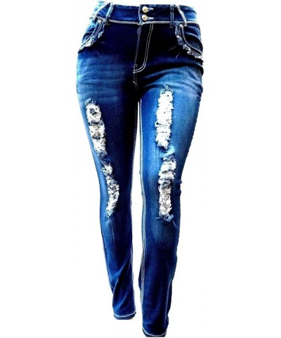 Jack David Womens Plus Size Distressed Ripped Destroy Blue Denim Jeans Skinny Bootcut Pants N596-r Blue Skinny $11.75 Jeans