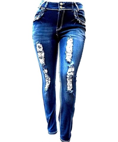 Jack David Womens Plus Size Distressed Ripped Destroy Blue Denim Jeans Skinny Bootcut Pants N596-r Blue Skinny $11.75 Jeans